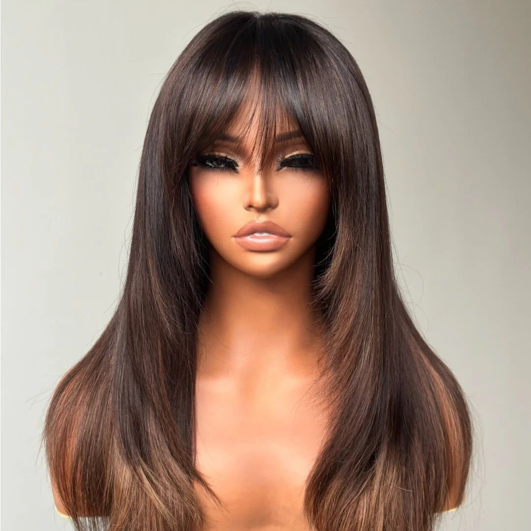 5x5 Lace Wig with Brown Highlights and Bangs - Lana&Jade Hairs