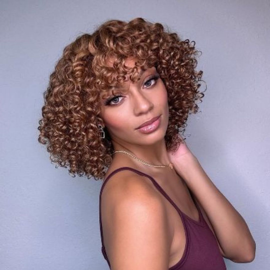 Short Curly Golden Blonde Wig With Bangs Glueless And Waves - Lana&Jade Hairs